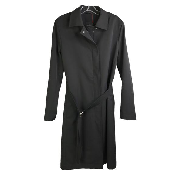 Weekend Max Mara Trench Coat Womens Sz 10 Black Stretch Full Zip Collared Belted - Picture 1 of 7